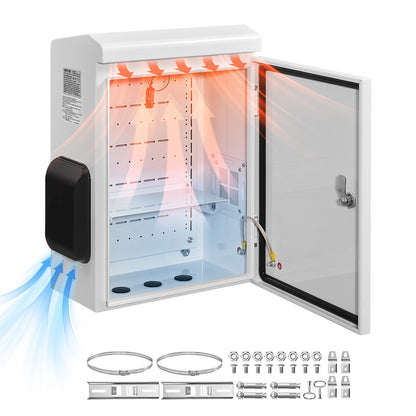 VEVOR Steel Electrical Enclosure Box, IP66 Waterproof Wall-Mounted Junction Box with Hinged Cover and Mounting Plate Ventilated with Thermostat & Fan / 20 x 16 x 8 in