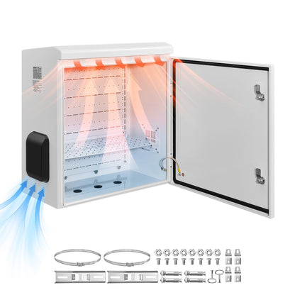 VEVOR Steel Electrical Enclosure Box, IP66 Waterproof Wall-Mounted Junction Box with Hinged Cover and Mounting Plate Ventilated with Thermostat & Fan / 24 x 24 x 12 in