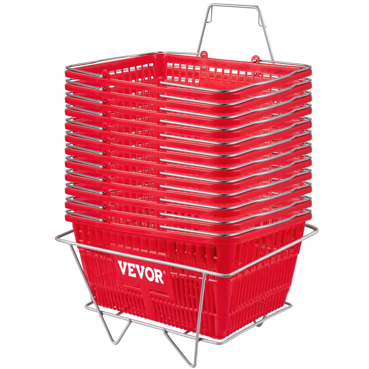 VEVOR Shopping Baskets with Handles and Stand, Set of 12 Metal / Red