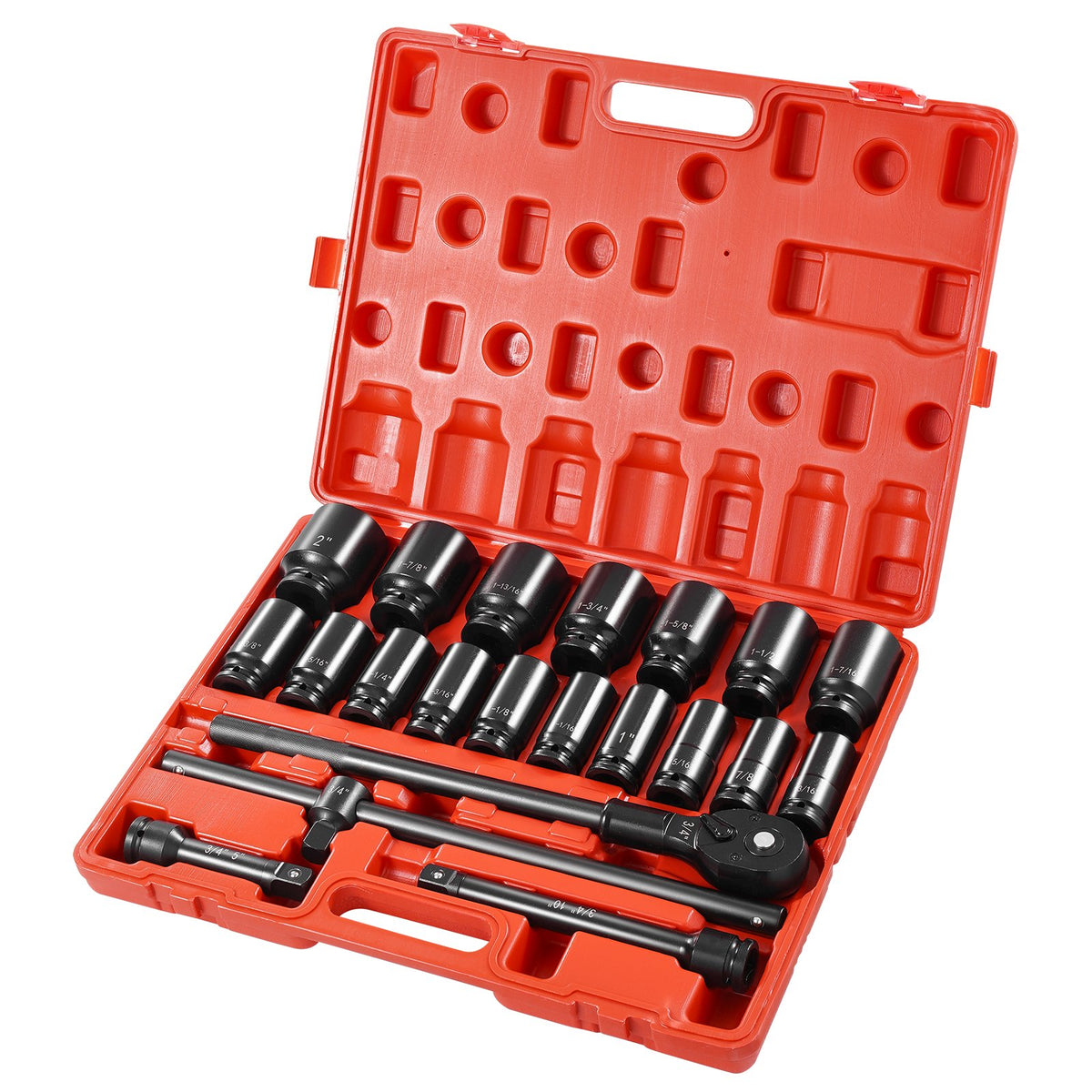 VEVOR Impact Socket Set, Deep and Shallow Sockets with Adapt 3/4 in / Deep / 22 Pieces