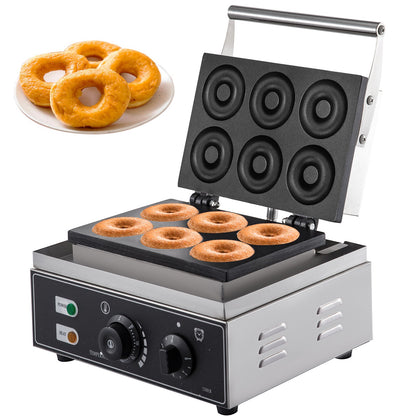 VEVOR Commercial Donut Maker, Electric Doughnut Maker with Double-Sided Heating and Non-Stick Teflon Coating for Restaurant and Home Use 6 Rings, Deep 0.55 in, 1550W