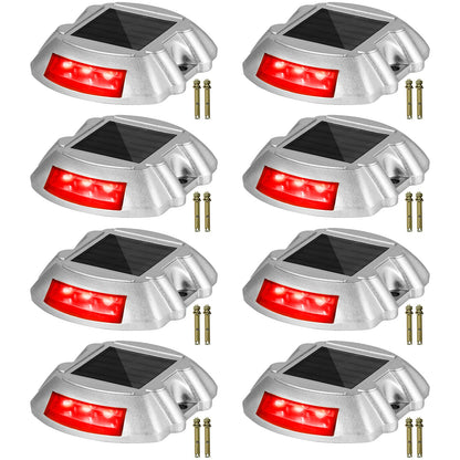 VEVOR Solar Driveway Lights, Waterproof Deck and Dock Lights 8 Pieces / Red