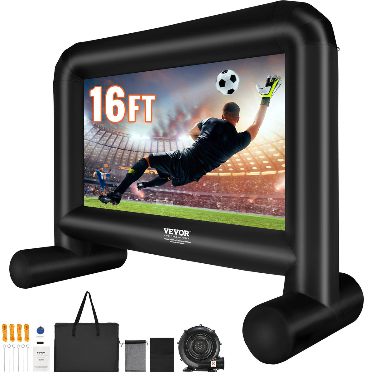 VEVOR Inflatable Movie Screen, Blow Up Projector Screen with Air Blower and Carry Bag, Front & Rear Projection for Outdoor Movie Nights, 14-24 ft 192 inch
