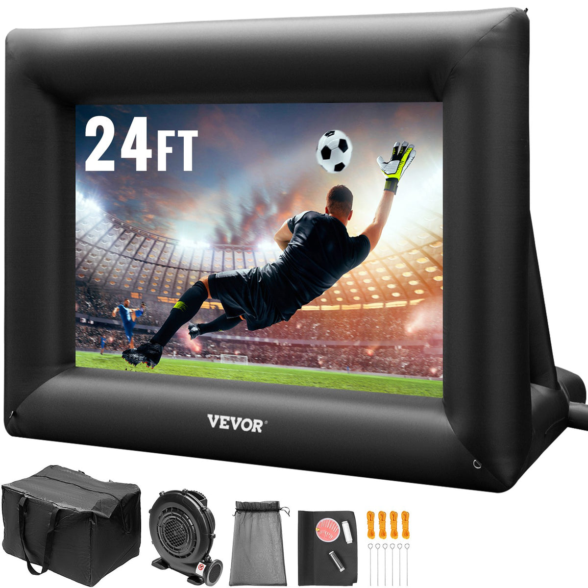 VEVOR Inflatable Movie Screen, Blow Up Projector Screen with Air Blower and Carry Bag, Front & Rear Projection for Outdoor Movie Nights, 14-24 ft 288 inch
