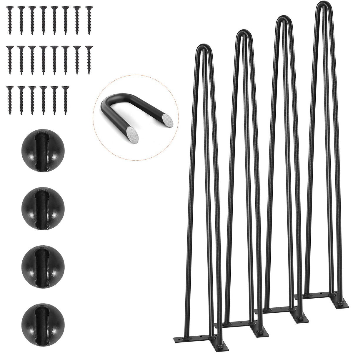 VEVOR Hairpin Table Legs, Set of 4 Carbon Steel Desk Legs wi 28 inch / Solid Steel Rod