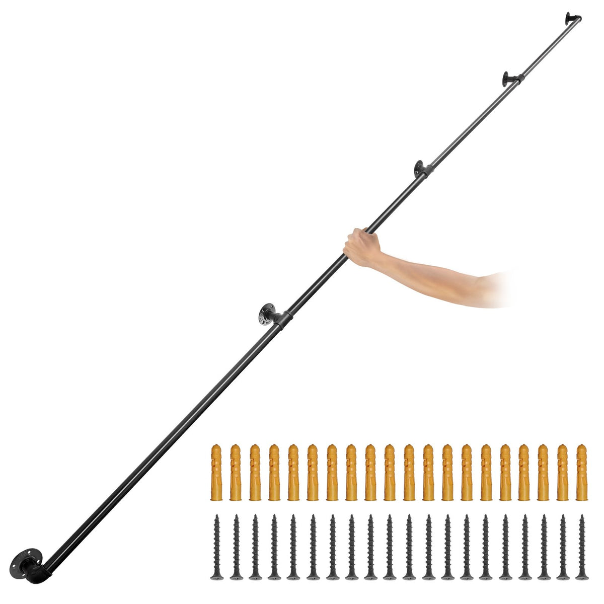 VEVOR Pipe Stair Handrail, Wall Mounted Staircase Handrail, 440LBS Load Capacity Carbon Steel Pipe Handrail, Industrial Handrail with Wall Mount, Round Corner Wall Handrailings for Indoor, Outdoor 13 ft