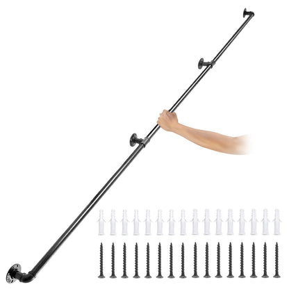 VEVOR Pipe Stair Handrail, Wall Mounted Staircase Handrail, 440LBS Load Capacity Carbon Steel Pipe Handrail, Industrial Handrail with Wall Mount, Round Corner Wall Handrailings for Indoor, Outdoor 9 ft