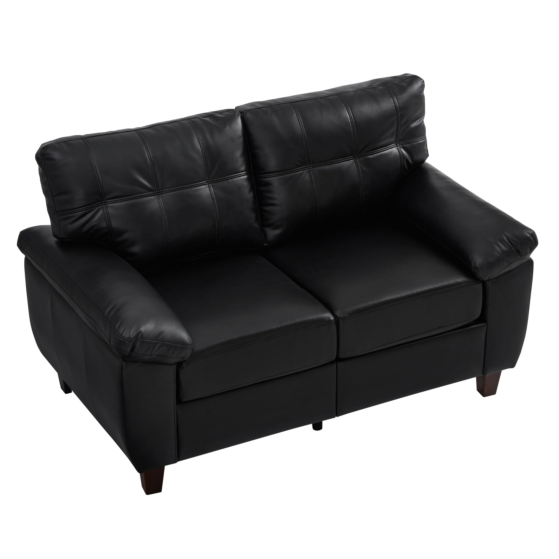 59" Loveseat Modern Design Faux Leather Couch,Living Room Sofa with Storage,Big Armrest Sofa,Upholstered Breathable PU Leather Sofa,Black image 10