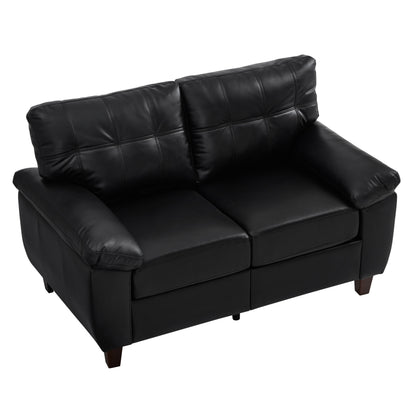 59" Loveseat Modern Design Faux Leather Couch,Living Room Sofa with Storage,Big Armrest Sofa,Upholstered Breathable PU Leather Sofa,Black image 10