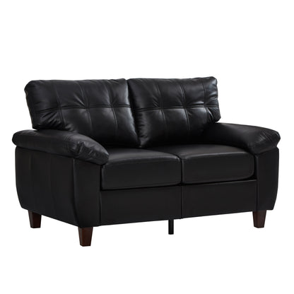 59" Loveseat Modern Design Faux Leather Couch,Living Room Sofa with Storage,Big Armrest Sofa,Upholstered Breathable PU Leather Sofa,Black image 11