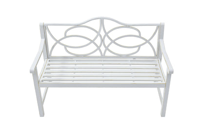 Outdoor Garden Patio Bench,Iron Metal Steel Frame Park Bench with Backrest and Armrest, Slatted Seat for Park, Yard & Porch, Balcony, Accommodates 2-3 People,White image 3
