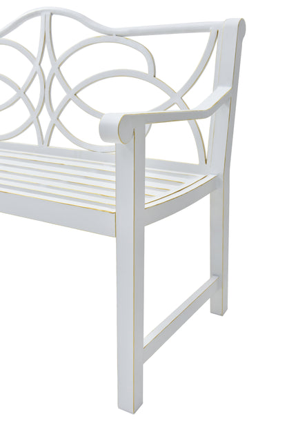 Outdoor Garden Patio Bench,Iron Metal Steel Frame Park Bench with Backrest and Armrest, Slatted Seat for Park, Yard & Porch, Balcony, Accommodates 2-3 People,White image 4