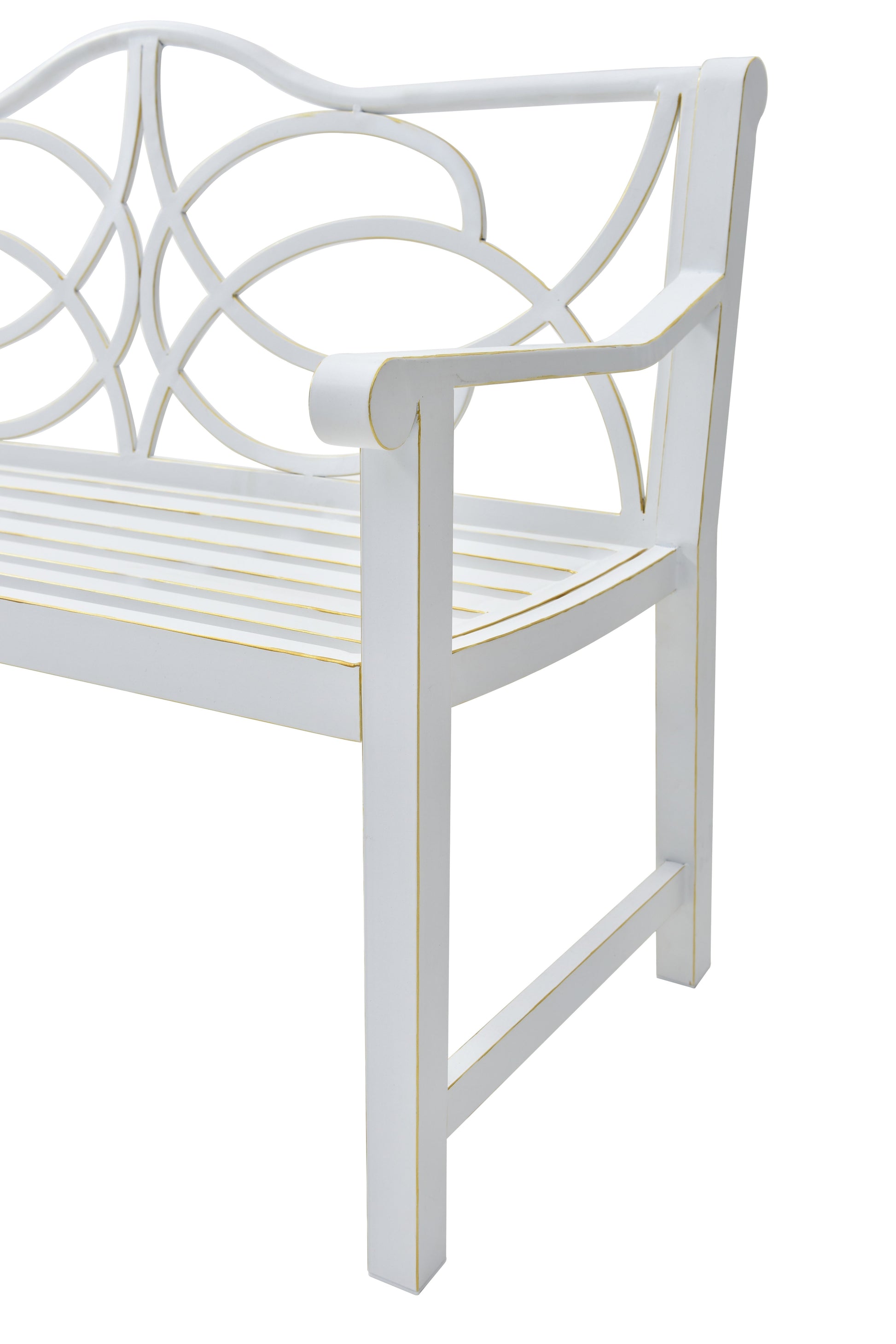 Outdoor Garden Patio Bench,Iron Metal Steel Frame Park Bench with Backrest and Armrest, Slatted Seat for Park, Yard & Porch, Balcony, Accommodates 2-3 People,White image 4