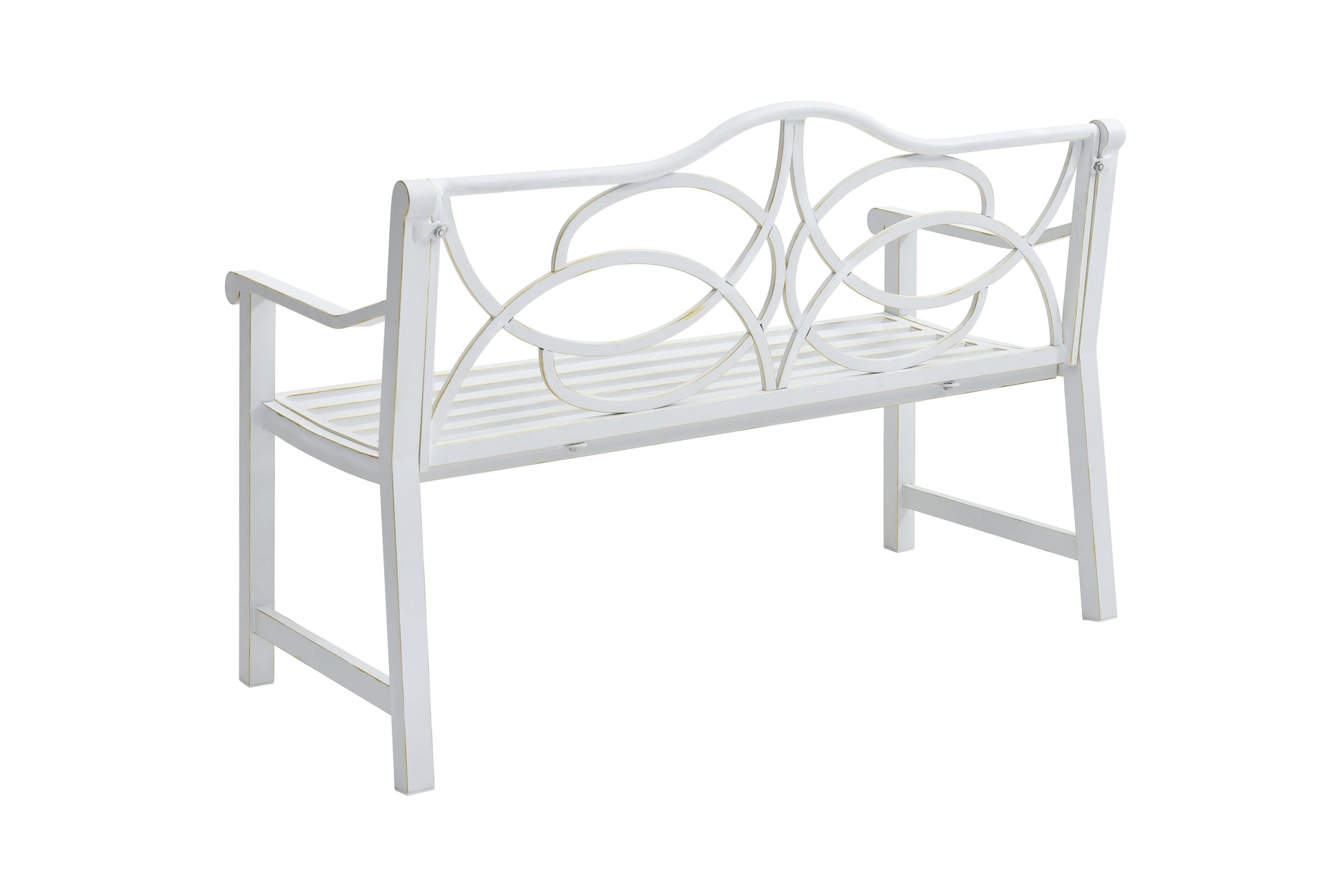 Outdoor Garden Patio Bench,Iron Metal Steel Frame Park Bench with Backrest and Armrest, Slatted Seat for Park, Yard & Porch, Balcony, Accommodates 2-3 People,White image 5