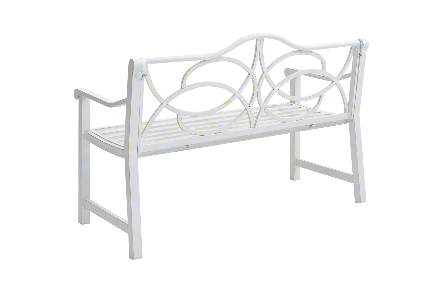 Outdoor Garden Patio Bench,Iron Metal Steel Frame Park Bench with Backrest and Armrest, Slatted Seat for Park, Yard & Porch, Balcony, Accommodates 2-3 People,White image 5