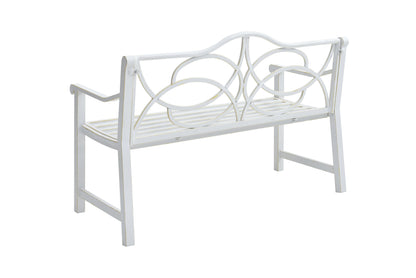Outdoor Garden Patio Bench,Iron Metal Steel Frame Park Bench with Backrest and Armrest, Slatted Seat for Park, Yard & Porch, Balcony, Accommodates 2-3 People,White image 5