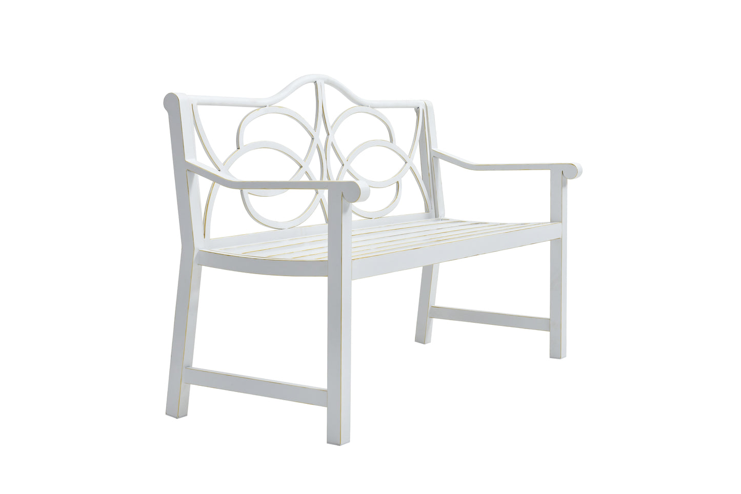 Outdoor Garden Patio Bench,Iron Metal Steel Frame Park Bench with Backrest and Armrest, Slatted Seat for Park, Yard & Porch, Balcony, Accommodates 2-3 People,White image 6