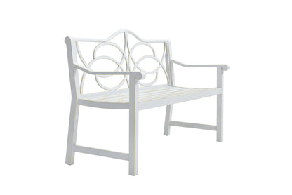 Outdoor Garden Patio Bench,Iron Metal Steel Frame Park Bench with Backrest and Armrest, Slatted Seat for Park, Yard & Porch, Balcony, Accommodates 2-3 People,White image 6