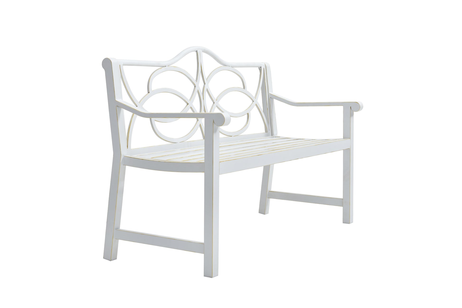 Outdoor Garden Patio Bench,Iron Metal Steel Frame Park Bench with Backrest and Armrest, Slatted Seat for Park, Yard & Porch, Balcony, Accommodates 2-3 People,White image 6