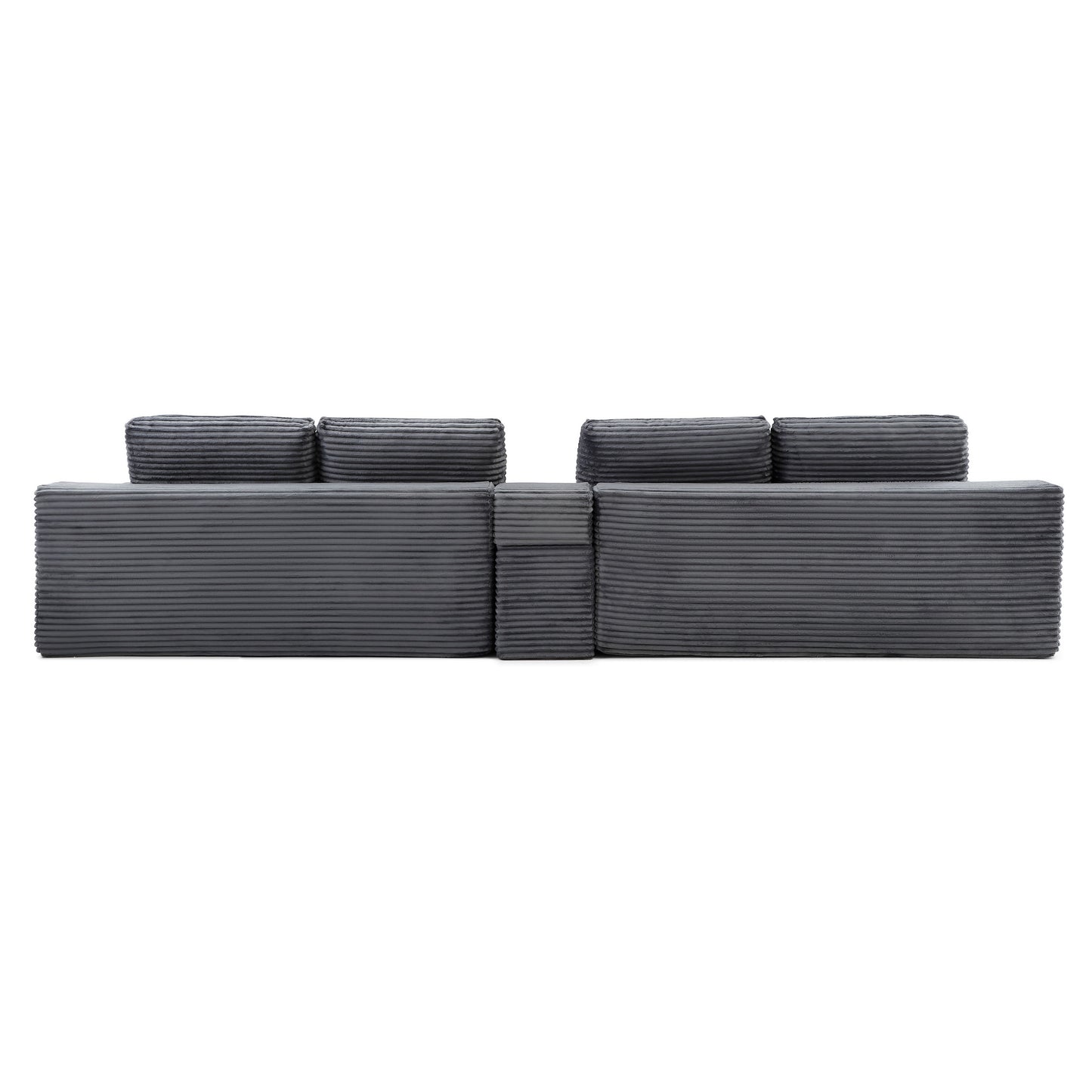 125'' Sectional Sofa With Two Ottomans, Cloud Couch with Deep Seat,L-Shape Sofa with Cup Holders and USB Ports,Upholstered Corduroy Couches for Living Room,Grey image 10