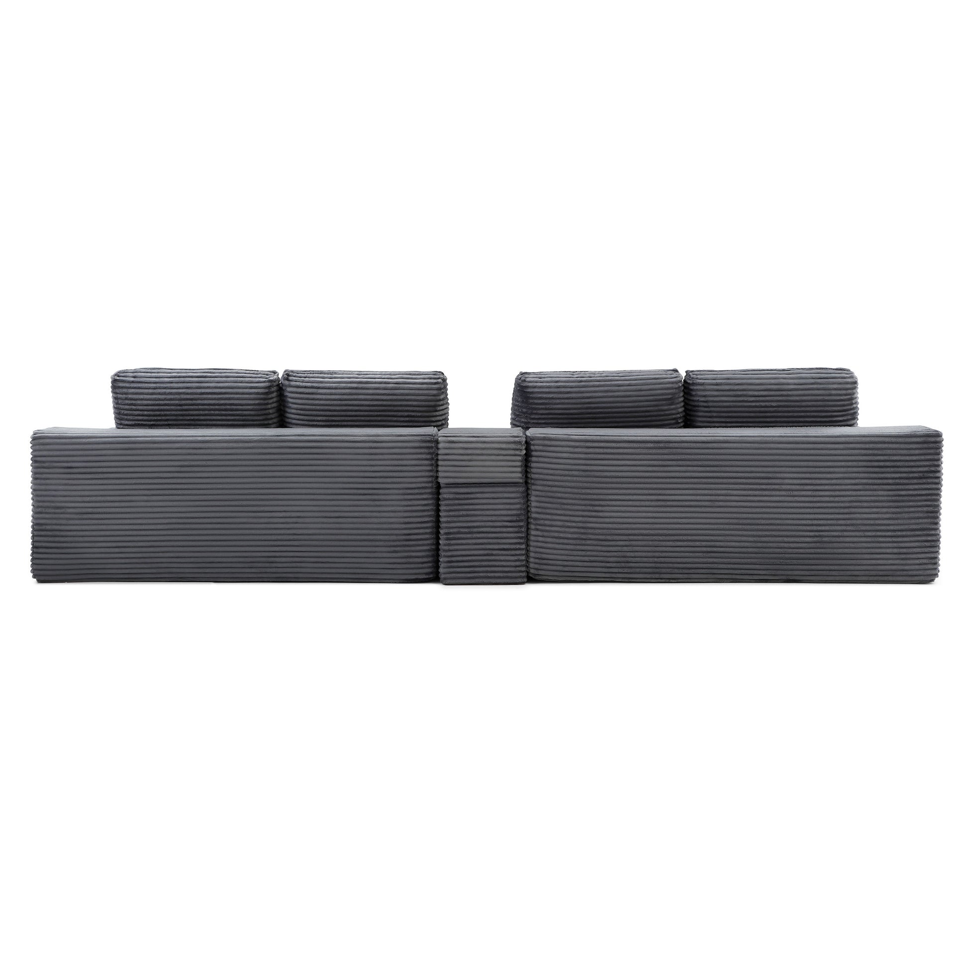125'' Sectional Sofa With Two Ottomans, Cloud Couch with Deep Seat,L-Shape Sofa with Cup Holders and USB Ports,Upholstered Corduroy Couches for Living Room,Grey image 10