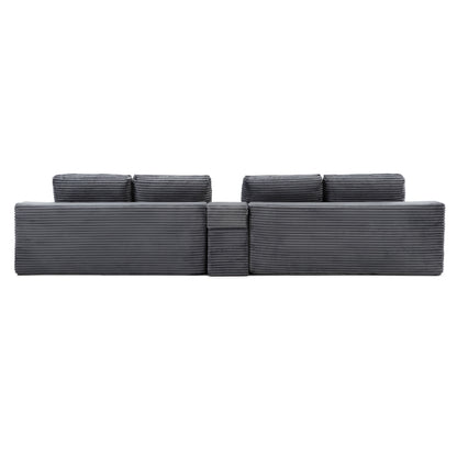125'' Sectional Sofa With Two Ottomans, Cloud Couch with Deep Seat,L-Shape Sofa with Cup Holders and USB Ports,Upholstered Corduroy Couches for Living Room,Grey image 10