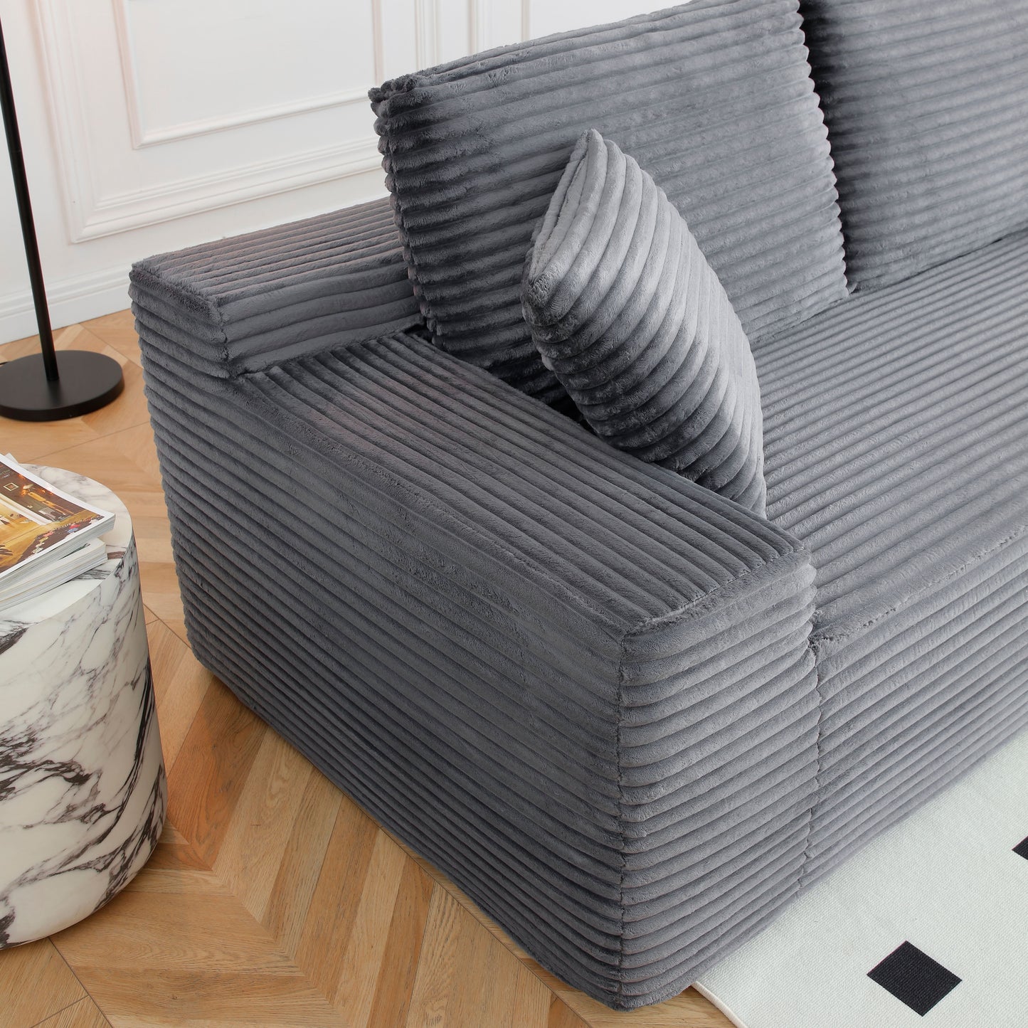 125'' Sectional Sofa With Two Ottomans, Cloud Couch with Deep Seat,L-Shape Sofa with Cup Holders and USB Ports,Upholstered Corduroy Couches for Living Room,Grey image 5
