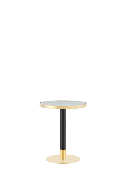 23.6" Round MDF sprayed with UV paint countertop, marble texture, stainless steel edging, metal table legs, modern light luxury edge/coffee table. image 8