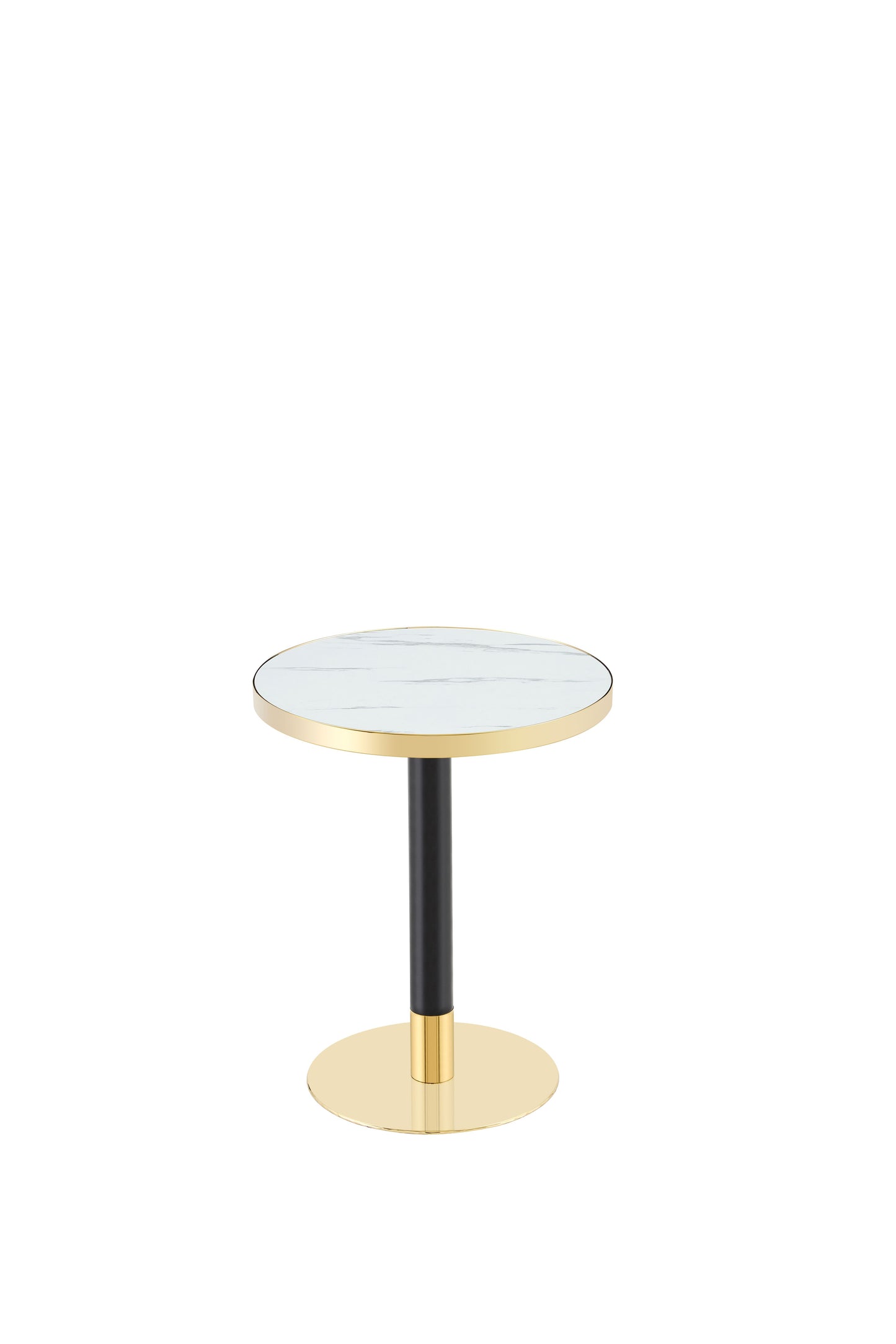 23.6" Round MDF sprayed with UV paint countertop, marble texture, stainless steel edging, metal table legs, modern light luxury edge/coffee table. image 9