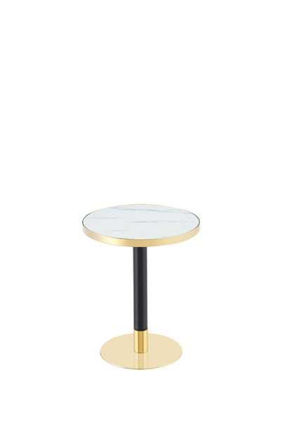 23.6" Round MDF sprayed with UV paint countertop, marble texture, stainless steel edging, metal table legs, modern light luxury edge/coffee table. image 9