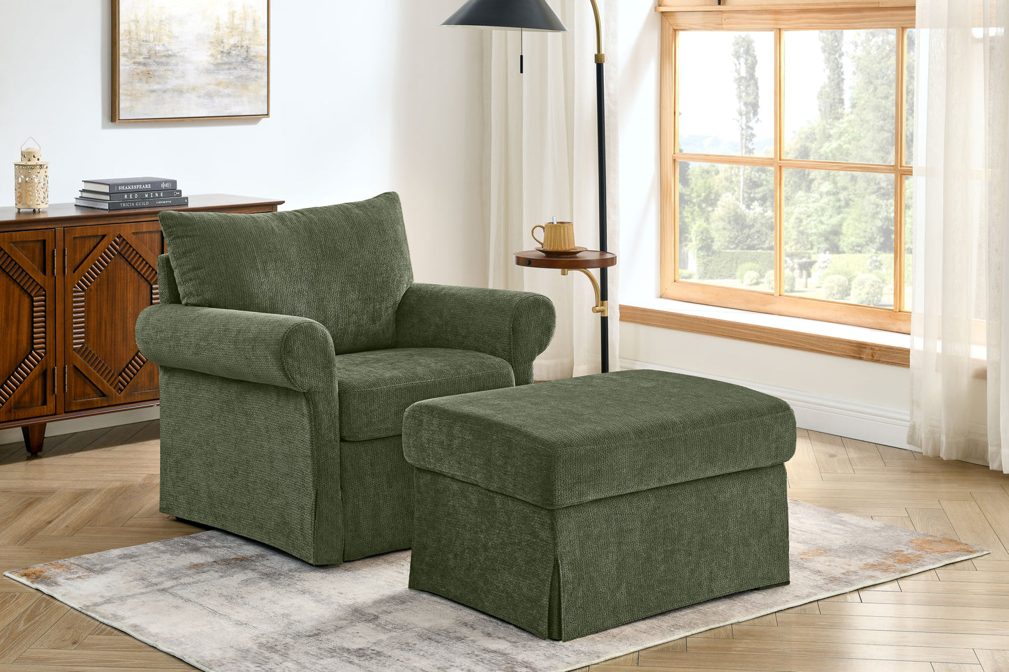 37.5" Accent Chair with Ottoman, Plush Chenille Upholstered Armchair, Stylish Single Sofa Chair for Living Room, Bedroom, Apartment image 3