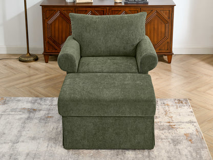 37.5" Accent Chair with Ottoman, Plush Chenille Upholstered Armchair, Stylish Single Sofa Chair for Living Room, Bedroom, Apartment image 5