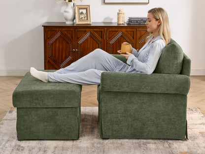 37.5" Accent Chair with Ottoman, Plush Chenille Upholstered Armchair, Stylish Single Sofa Chair for Living Room, Bedroom, Apartment image 7