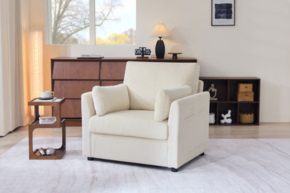 37.75" Corduroy Accent Chair with Side Storage Pockets, Modern Upholstered Single Sofa Armchair with 2 Pillows, Comfy Oversized Reading Chair for Living Room, Bedroom, Apartment image 2