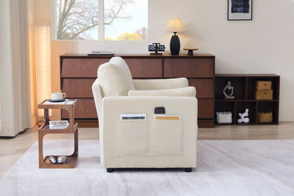 37.75" Corduroy Accent Chair with Side Storage Pockets, Modern Upholstered Single Sofa Armchair with 2 Pillows, Comfy Oversized Reading Chair for Living Room, Bedroom, Apartment image 3