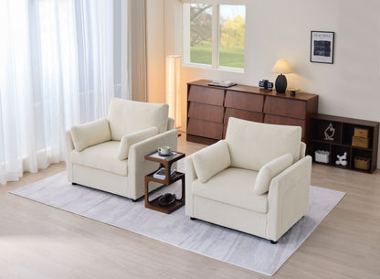 37.75" Corduroy Accent Chair with Side Storage Pockets, Modern Upholstered Single Sofa Armchair with 2 Pillows, Comfy Oversized Reading Chair for Living Room, Bedroom, Apartment image 6