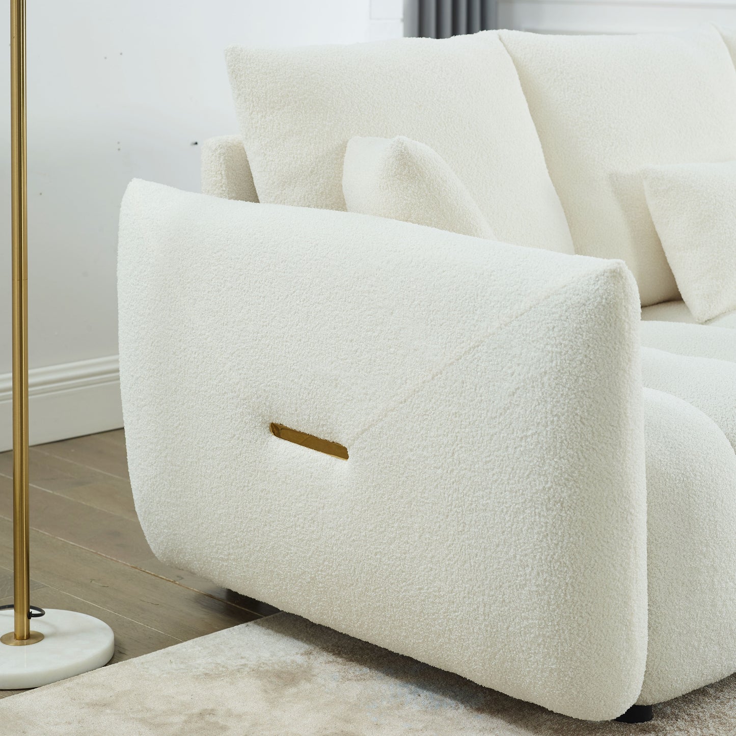 [video] MH 79.5" Premium Teddy fabric Sofa with 3 Back Pillows and 3 back Cushions Solid Wood Frame 3-Seater Sofa, Oversized Upholstered Chair for Living Room, Bedroom, Apartment and Office image 9