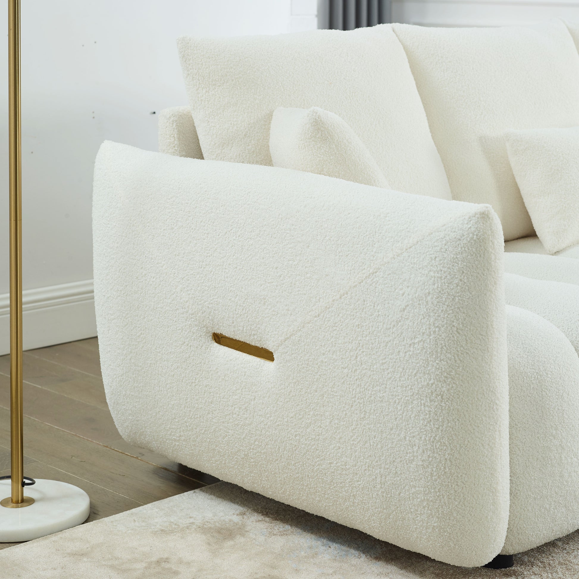 [video] MH 79.5" Premium Teddy fabric Sofa with 3 Back Pillows and 3 back Cushions Solid Wood Frame 3-Seater Sofa, Oversized Upholstered Chair for Living Room, Bedroom, Apartment and Office image 9