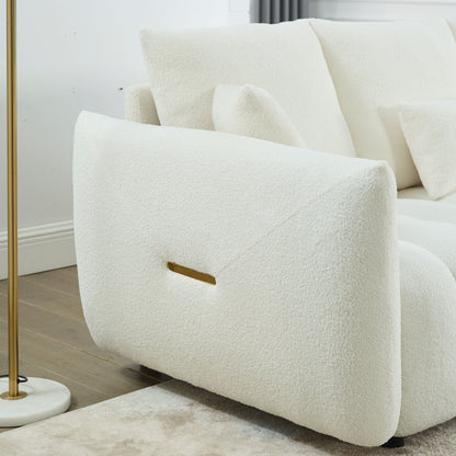 [video] MH 79.5" Premium Teddy fabric Sofa with 3 Back Pillows and 3 back Cushions Solid Wood Frame 3-Seater Sofa, Oversized Upholstered Chair for Living Room, Bedroom, Apartment and Office image 9