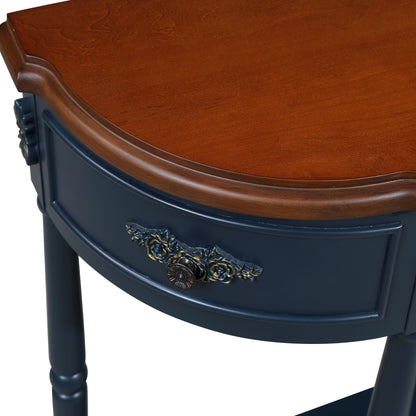 Retro Curved Wood Console Table, 52 inch Circular Half Moon Sofa Table with Open Shelf and 2 Drawers, Solid Wood Entry Table for Living Room, Hallway, Navy Blue + Brown Top image 5