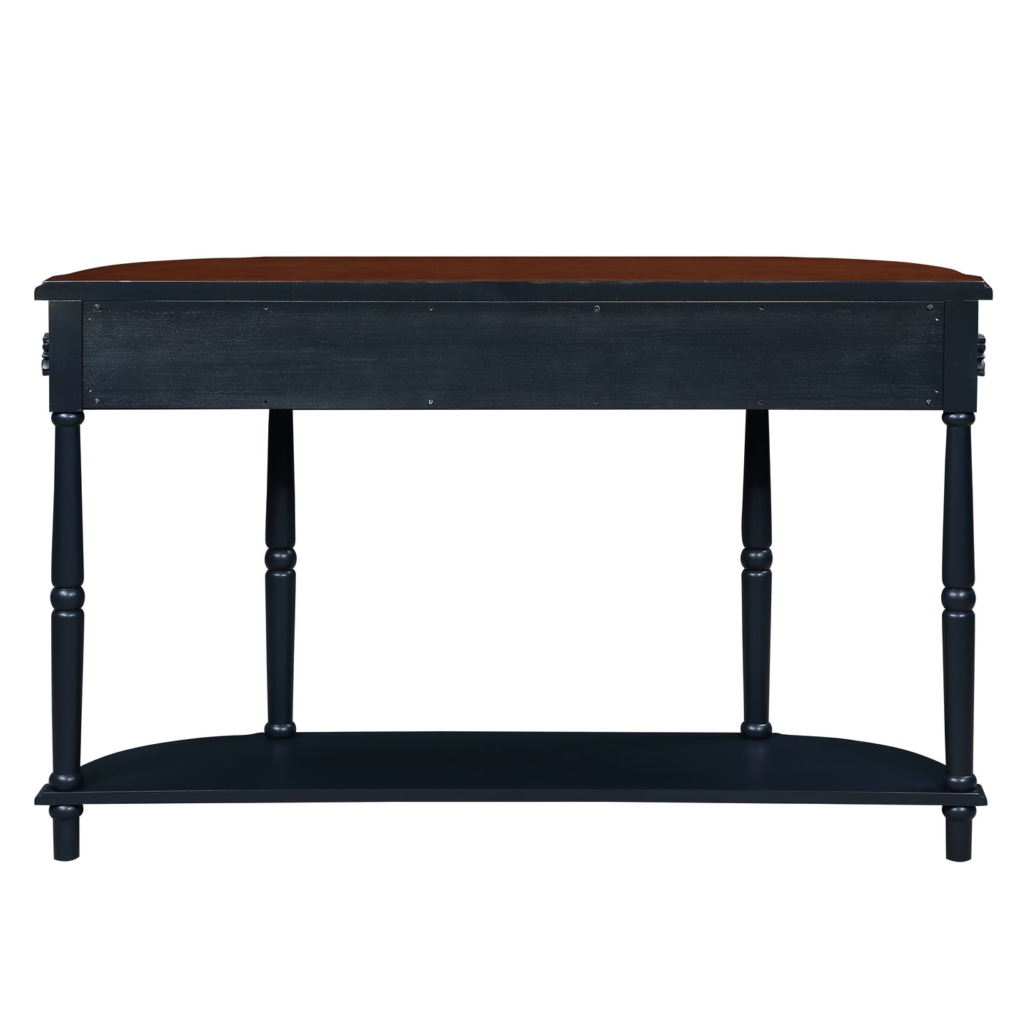 Retro Curved Wood Console Table, 52 inch Circular Half Moon Sofa Table with Open Shelf and 2 Drawers, Solid Wood Entry Table for Living Room, Hallway, Navy Blue + Brown Top image 9