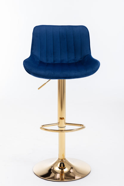 Chrome Footrest and Base Swivel Height Adjustable Mechanical Lifting Velvet + Golden Leg Simple Bar Stool,Set of 2,Navy image 10