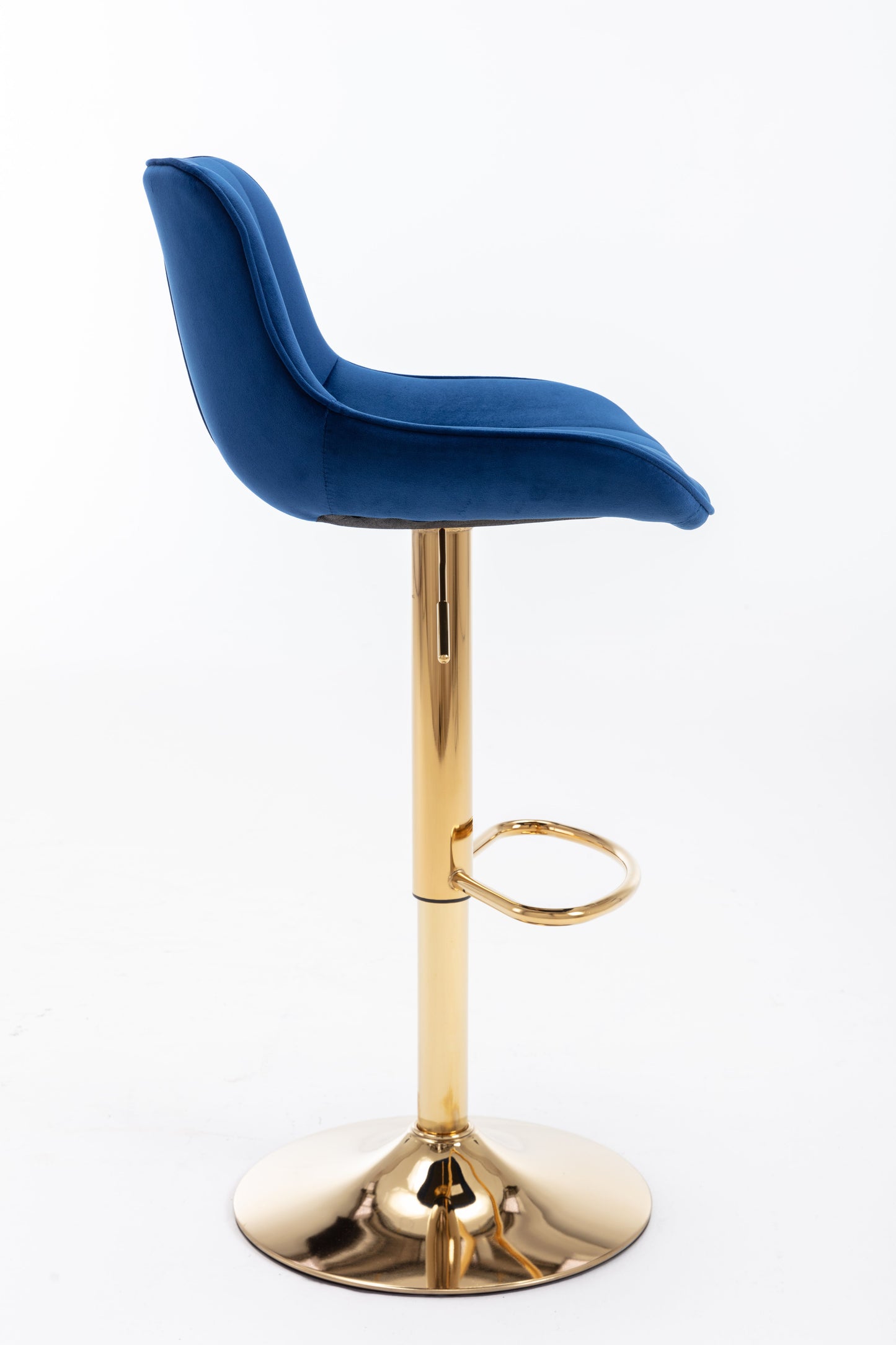 Chrome Footrest and Base Swivel Height Adjustable Mechanical Lifting Velvet + Golden Leg Simple Bar Stool,Set of 2,Navy image 11