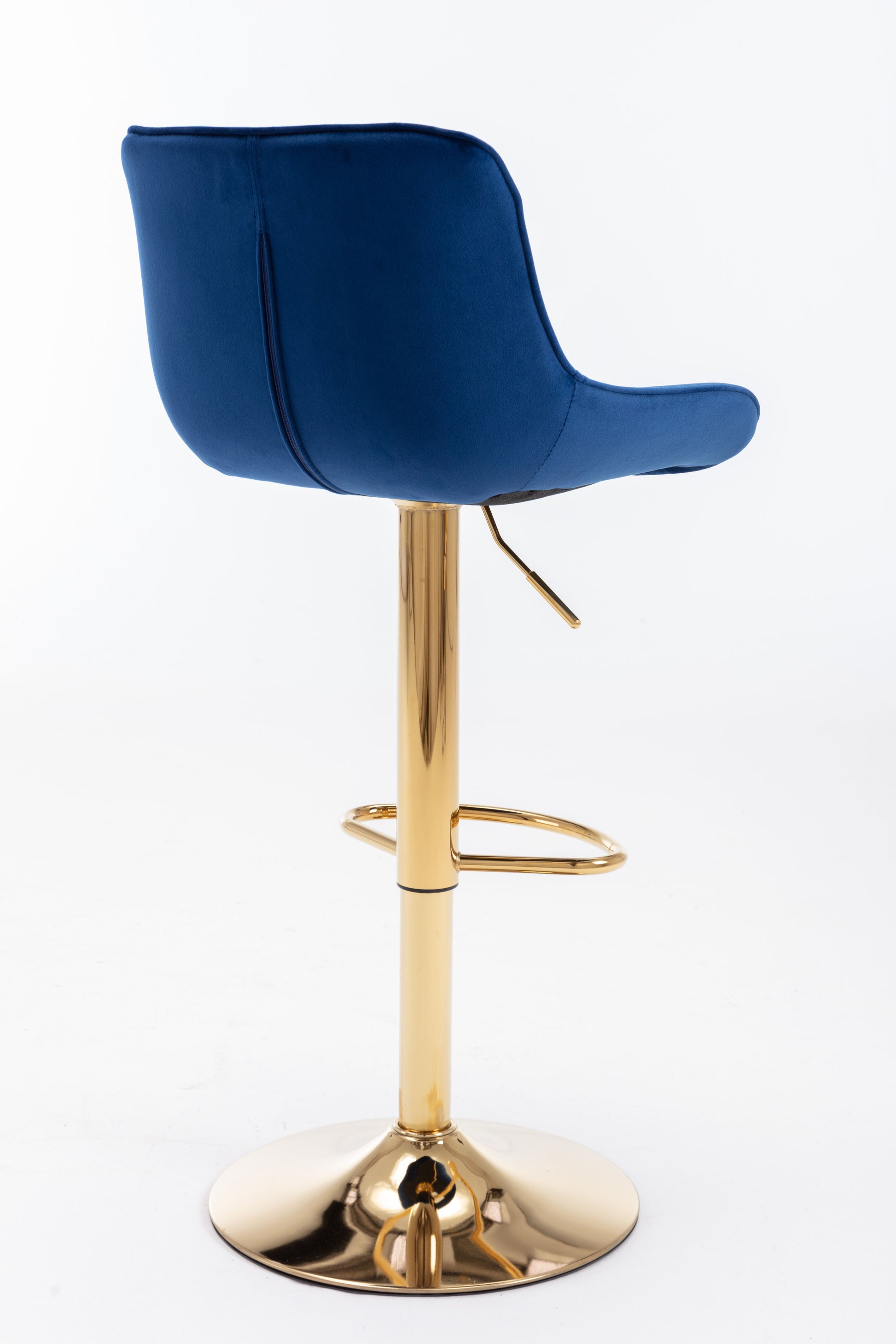 Chrome Footrest and Base Swivel Height Adjustable Mechanical Lifting Velvet + Golden Leg Simple Bar Stool,Set of 2,Navy image 12