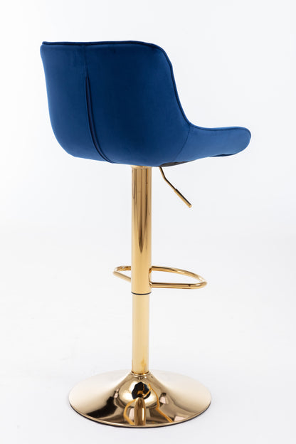 Chrome Footrest and Base Swivel Height Adjustable Mechanical Lifting Velvet + Golden Leg Simple Bar Stool,Set of 2,Navy image 12