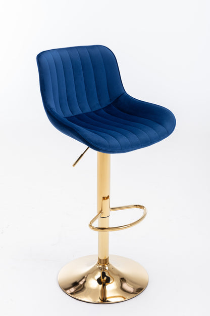 Chrome Footrest and Base Swivel Height Adjustable Mechanical Lifting Velvet + Golden Leg Simple Bar Stool,Set of 2,Navy image 9