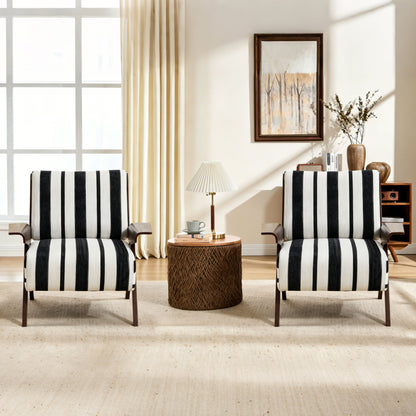 Modern armchair Widened armrests on both sides Solid wood legs Comfortable to sit on, casual reading chair, living room, bedroom, office Black and white stripes(One Pack) image 1
