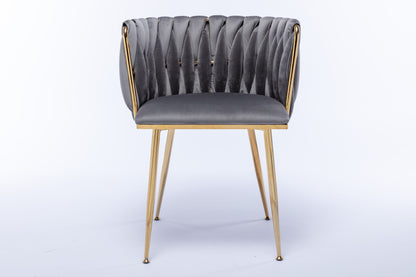 Modern Design Golden Metal Frame Velvet Fabric Dining Chair with Golden Legs,Set of 2,WH-9038G-GREY image 9
