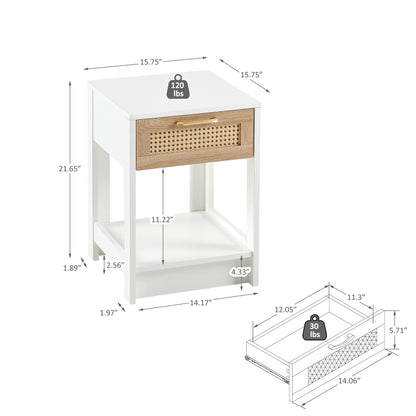 15.75" Rattan End table with drawer, Modern nightstand, side table for living room, bedroom,white image 4
