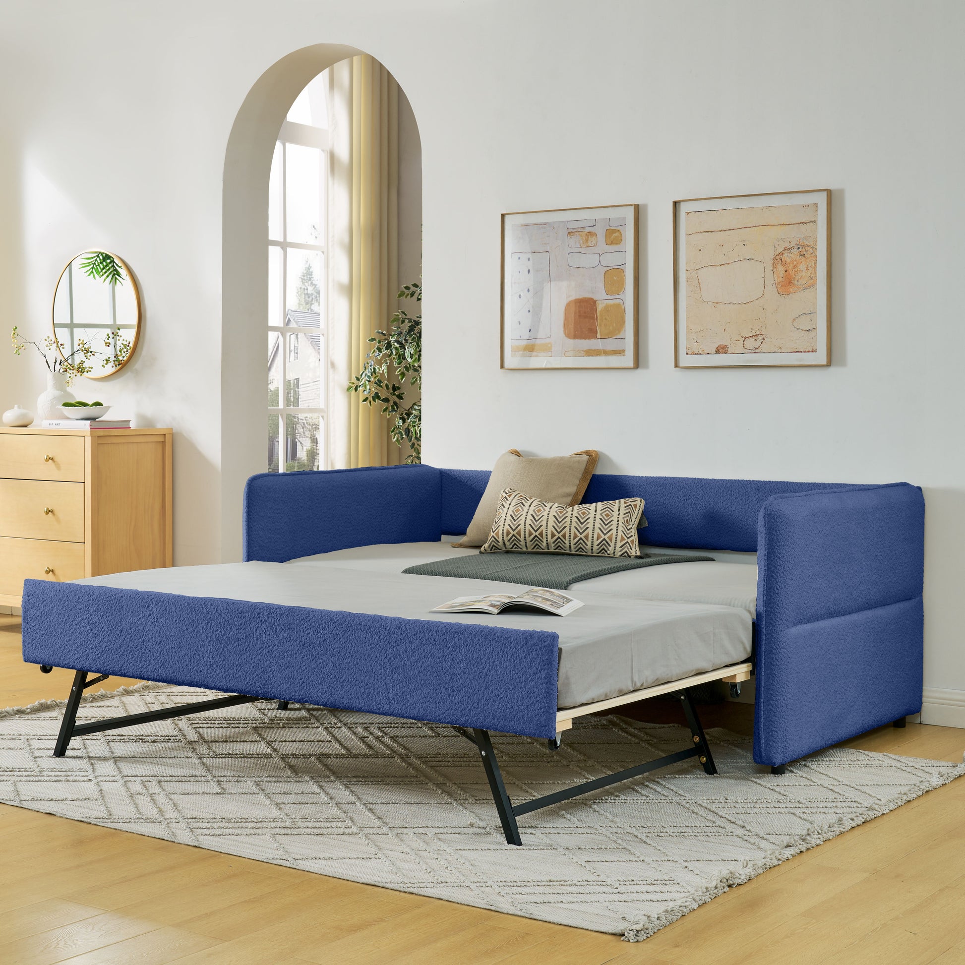 Daybed with Twin Size Pop-up Trundle Upholstered Tufted Sofa Bed, Twin Size, Boucle Fabric (83"x43"x29.5") image 1